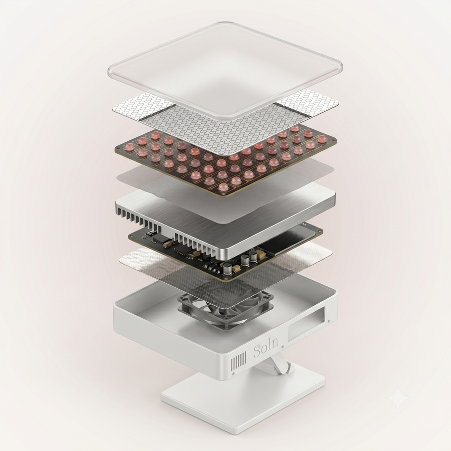 Exploded view of the Soln Compact Panel showing its layers